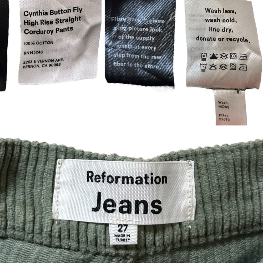 Reformation - Women’s  ‘Cynthia’ Straight Corduroy Pants in Moss Green, Size 27 - Picture 9 of 13